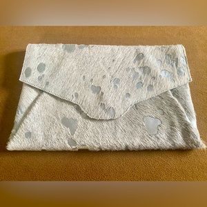 Metallic Faux Cowhide Envelope Clutch